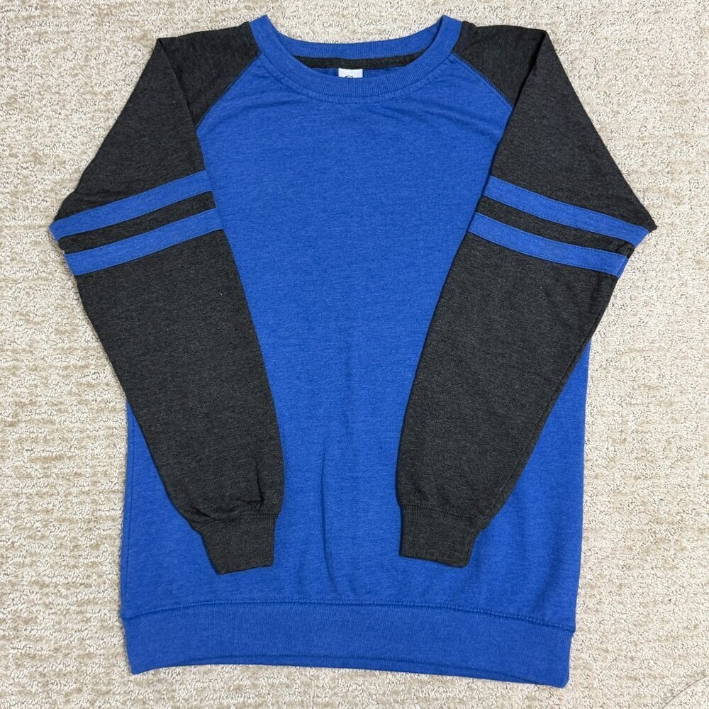CG Varsity Stripe Sweatshirt Blue Gray Collegiate Crewneck Size L